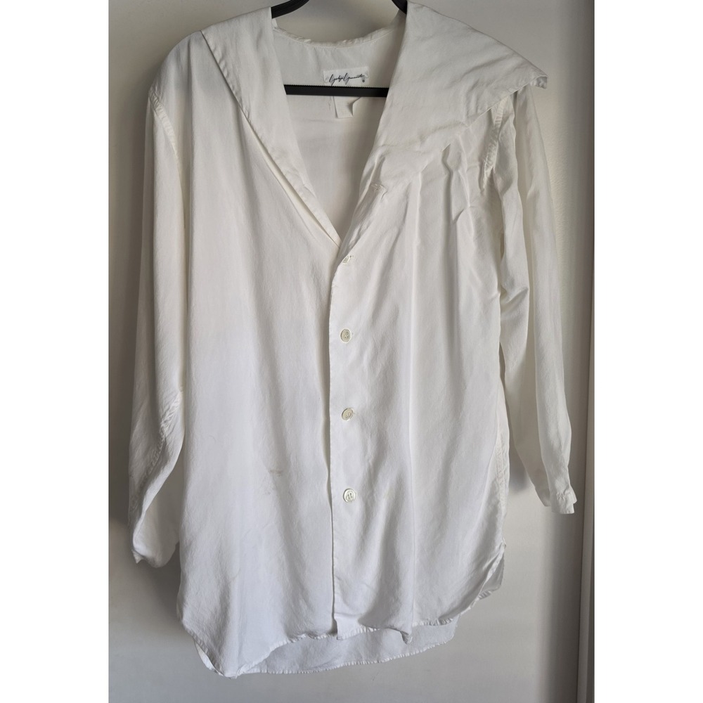 Yohji Yamamoto Button-Down Shirt Women M White Long Sleeve Minimalist Top